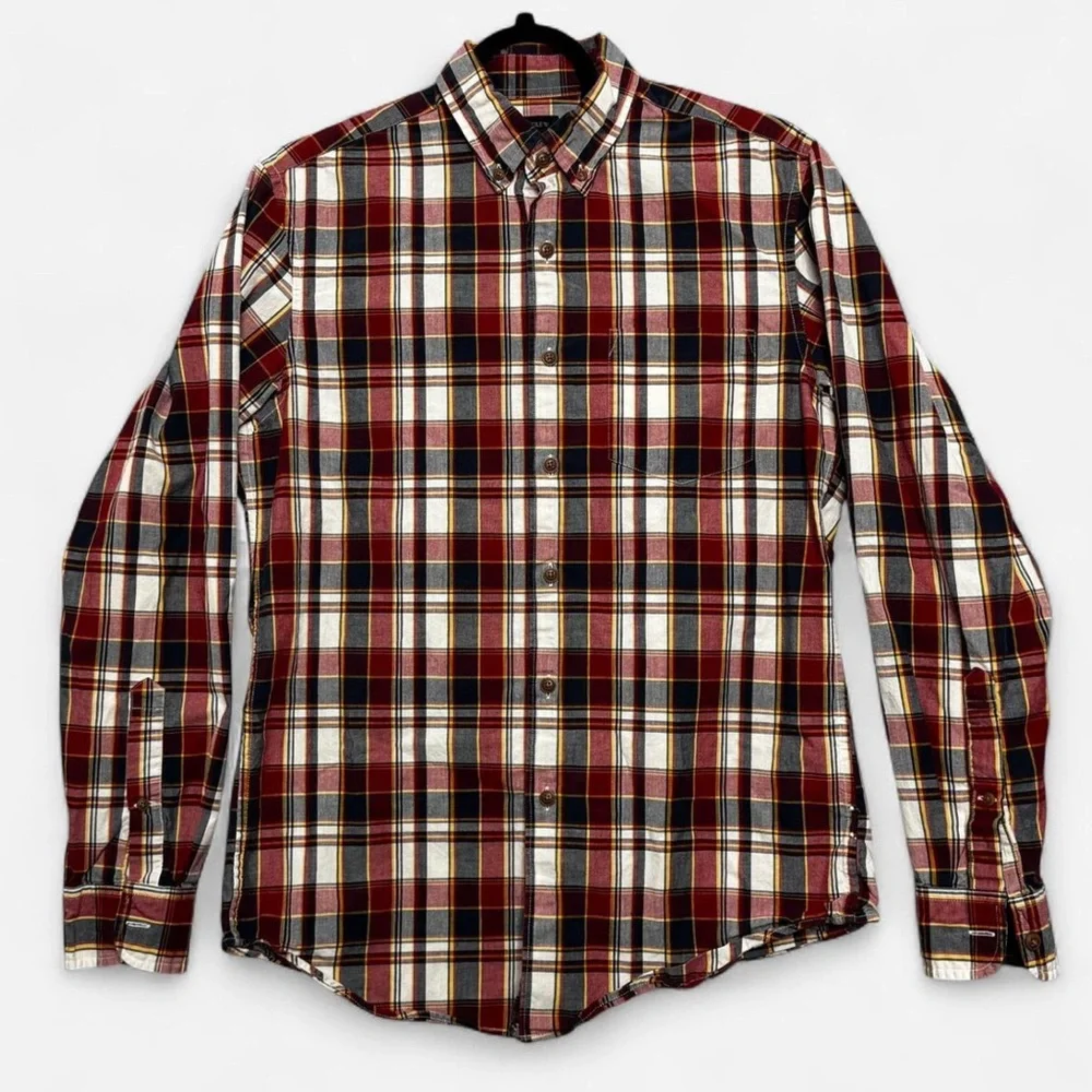 J. Crew Men’s S Red Blue White Plaid Long Sleeve Button Down Shirt Preppy Office